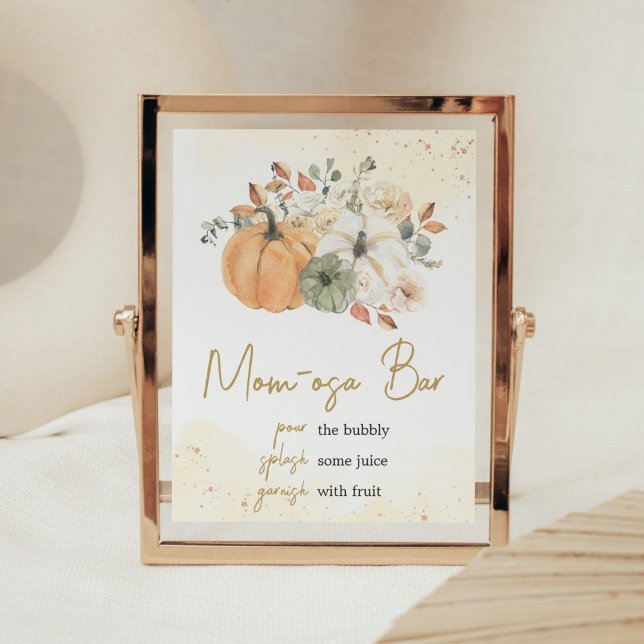 Autumn Fall Floral Pumpkin Mum Osa Bar Poster (A Little Pumpkin Baby Shower Mom Osa Bar Sign)