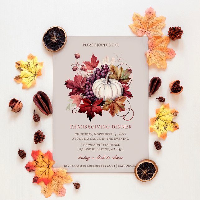 Autumn Fall Floral Pumpkins Thanksgiving Dinner Invitation (Autumn Fall Floral Pumpkins Thanksgiving Dinner Invitation)