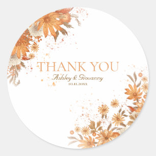 Autumn Fall Floral Rustic Watercolor Wedding Classic Round Sticker