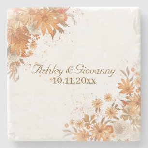 Autumn Fall Floral Rustic Watercolor Wedding Stone Coaster