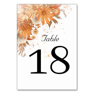 Autumn Fall Floral Rustic Watercolor Wedding Table Number