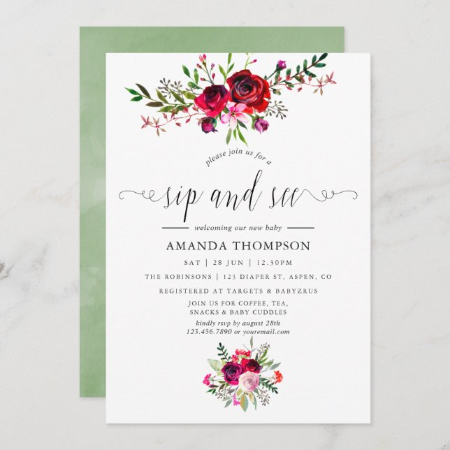 Autumn Fall Floral Sip and See Invitation (Front/Back)