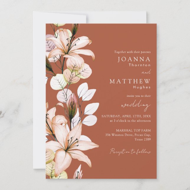 Autumn Fall Floral Terracotta Monogram Wedding Invitation (Front)