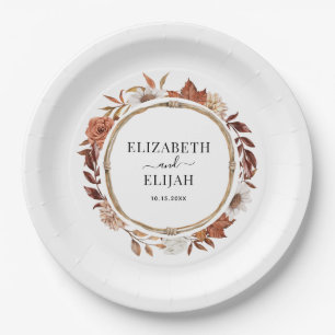 Autumn Fall Floral Terracotta Wedding Paper Plate