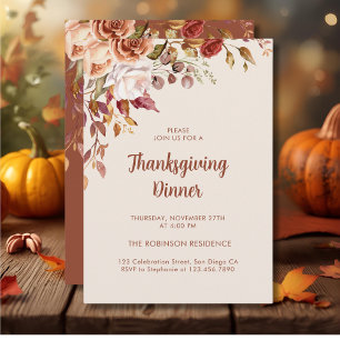 Autumn Fall Floral Thanksgiving Dinner  Invitation