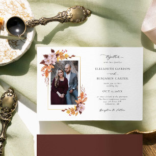 Autumn Fall Floral Wedding Elegant Foliage Photo Invitation