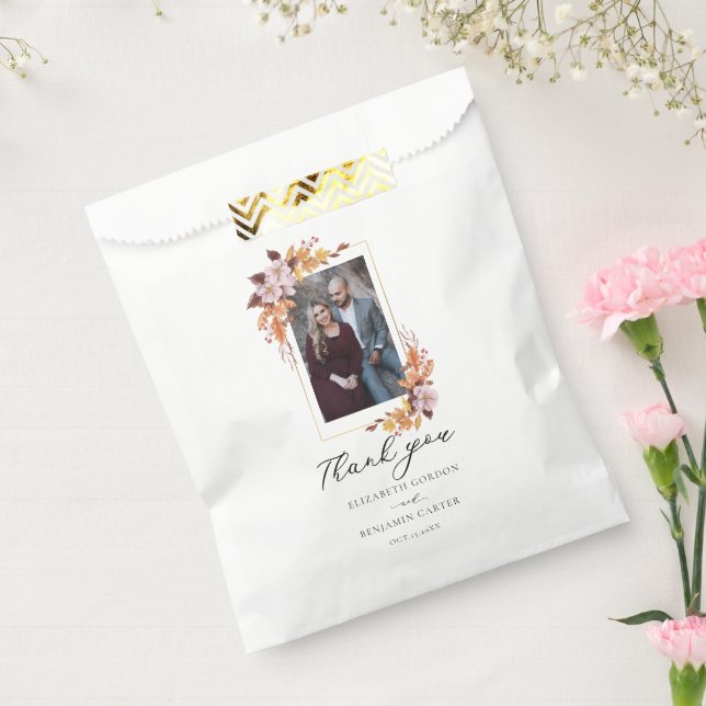 Autumn Fall Floral Wedding Elegant Photo Thank You Favour Bag (Sealed)
