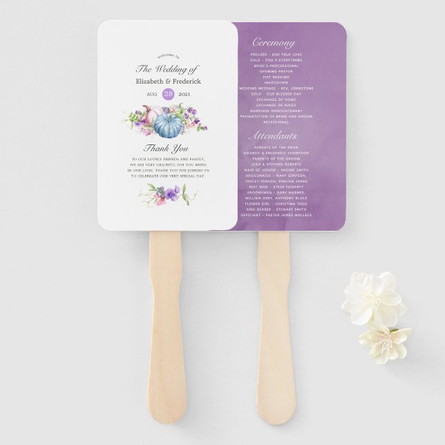 Autumn - Fall Floral Wedding Program Hand Fan (Front and Back)