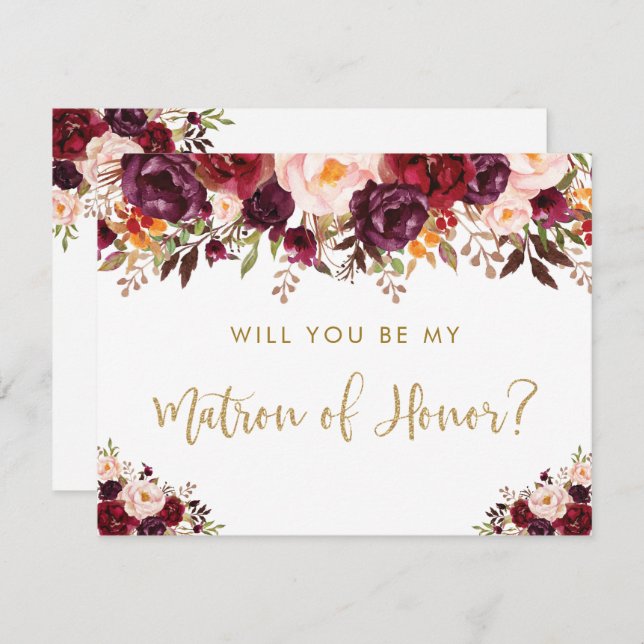 Autumn Fall Floral Will You Be My Matron of Honor Invitation (Front/Back)
