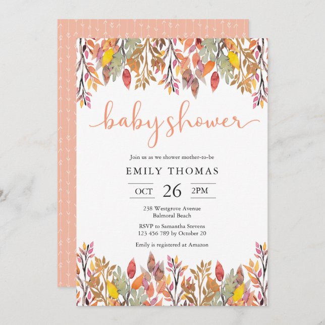 Autumn Fall flowers Baby Shower Invitation (Front/Back)