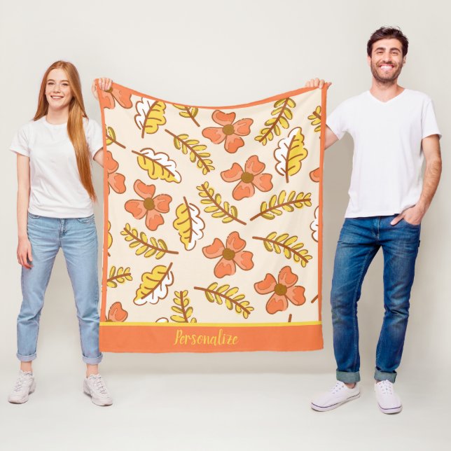 Autumn Fall Flowers Leaves Pattern Personalise Fleece Blanket (In Situ)