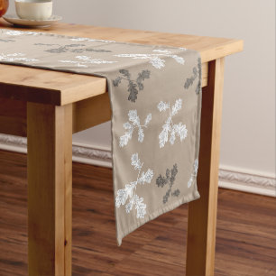 Autumn Fall Foliage Leaves Brown Taupe Pattern Long Table Runner