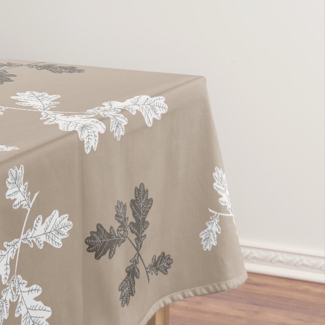 Autumn Fall Foliage Leaves Brown Taupe Pattern Tablecloth (In Situ)
