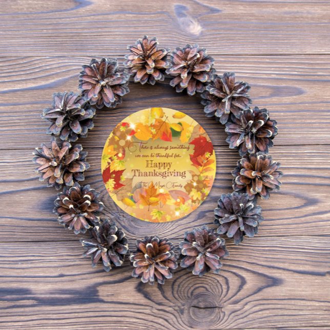 Autumn Fall Foliage Wreath Happy Thanksgiving Classic Round Sticker (Creator Uploaded)