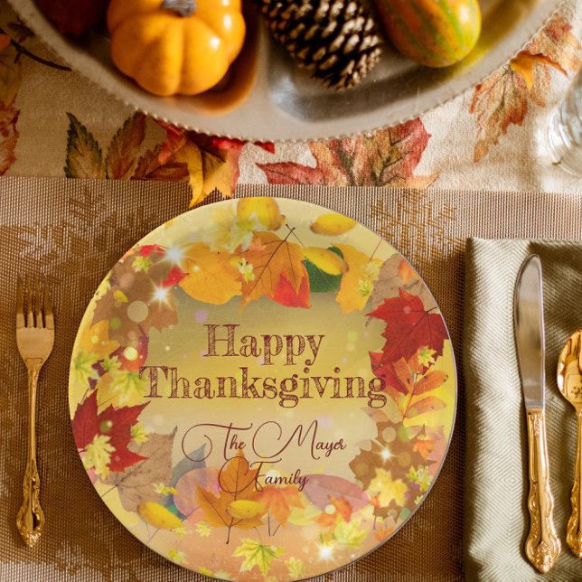 Autumn Fall Foliage Wreath Happy Thanksgiving Paper Plate (Creator Uploaded)