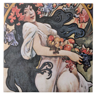 Autumn, Fall (Four Seasons), Mucha Ceramic Tile