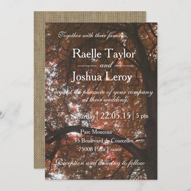 Autumn fall garden forest tree wedding invitation (Front/Back)