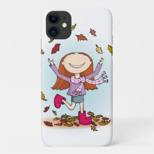 Autumn fall girl playing with leaves case