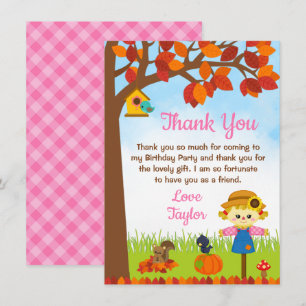 Autumn Fall Girl Scarecrow Birthday Thank You Card