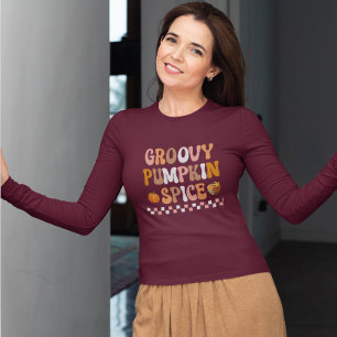  Autumn Fall-Groovy Pumpkin Spice Design T-Shirt