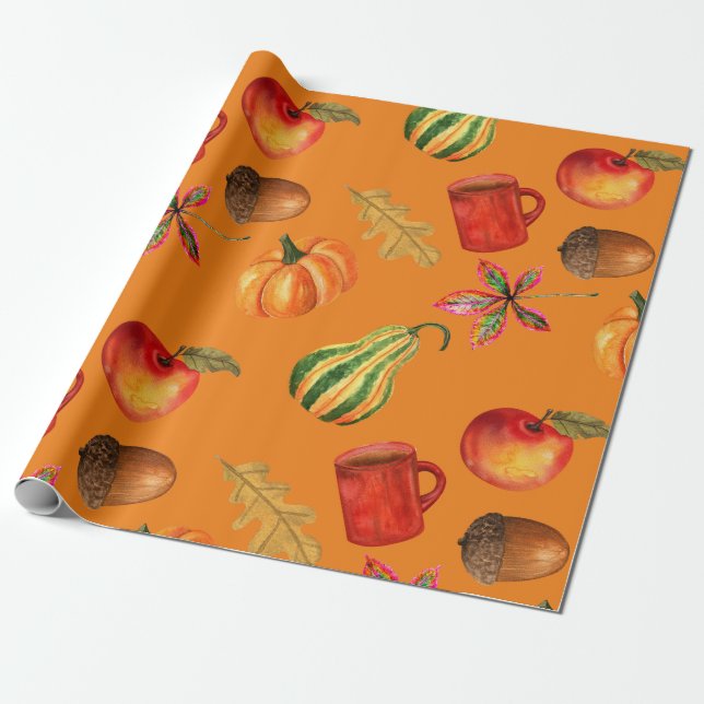 Autumn Fall Halloween Pumpkin Spice Rust Orange  Wrapping Paper (Unrolled)