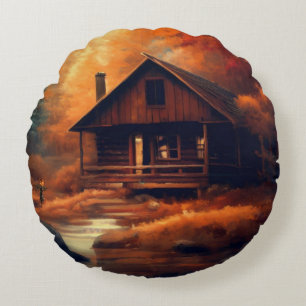Autumn/Fall/Halloween/rustic painting Round Cushion