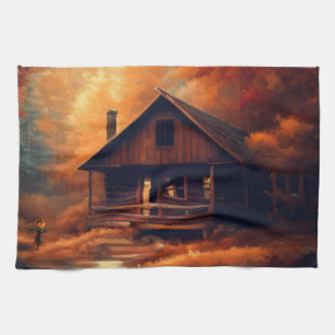 Autumn/Fall/Halloween/rustic painting Tea Towel