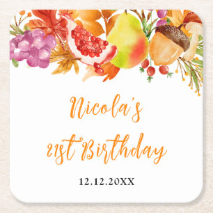 Autumn Fall Harvest Baby Shower Square Paper Coaster