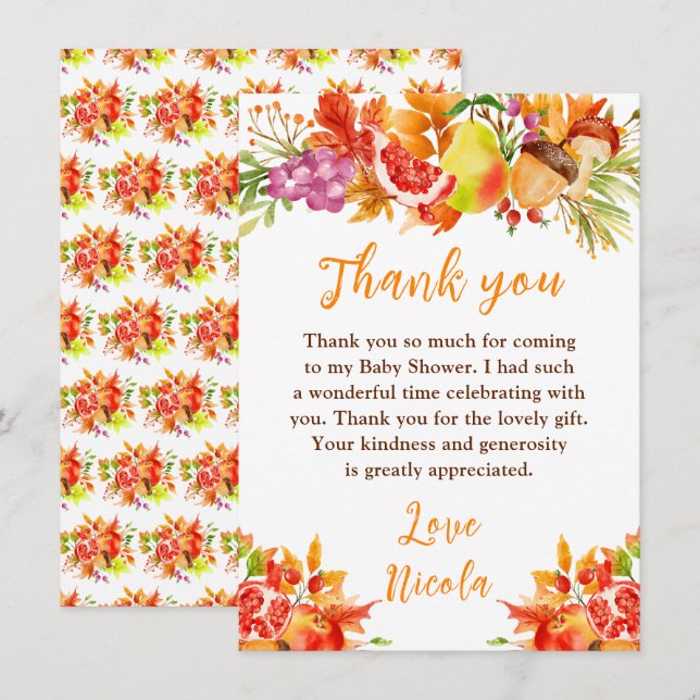 Autumn Fall Harvest Baby Shower Thank You Card (Front/Back)
