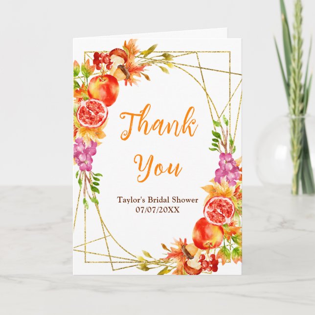 Autumn Fall Harvest Bridal Shower Thank You Card (Front)