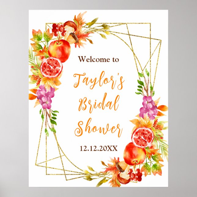 Autumn Fall Harvest Bridal Shower Welcome Sign (Front)