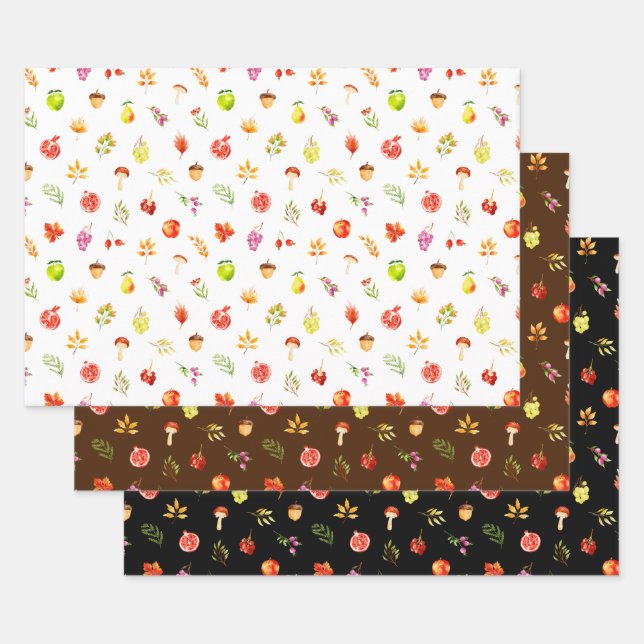 Autumn Fall Harvest Pattern Wrapping Paper Sheet (Set)