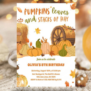 Autumn Fall Harvest Pumpkin Leaves Stacks of Hay Invitation