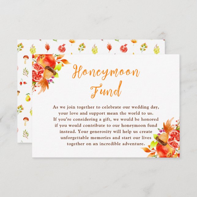 Autumn Fall Harvest Wedding Honeymoon Fund Enclosure Card (Front/Back)