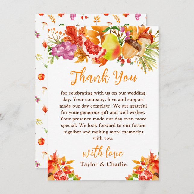 Autumn Fall Harvest Wedding Thank You Card (Front/Back)