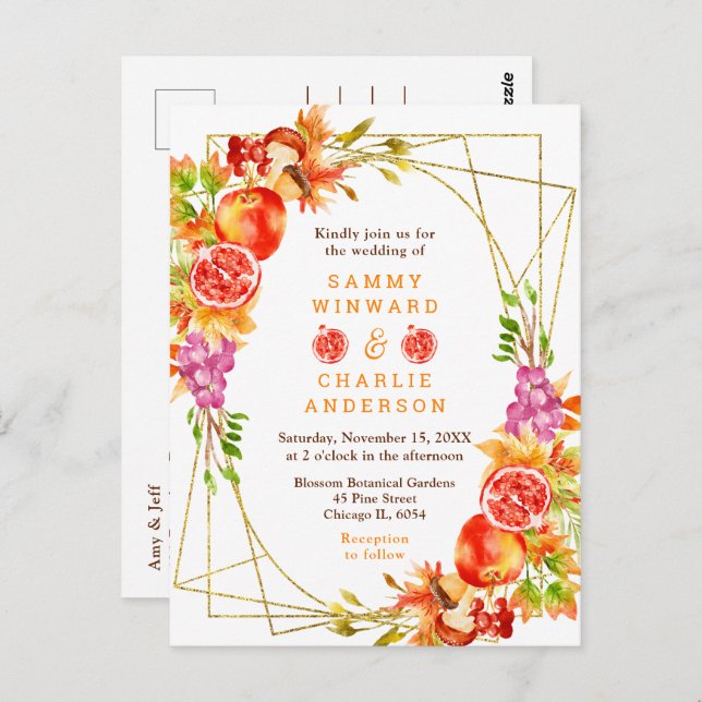 Autumn Fall Harvest with Foliage Wedding Postcard (Front/Back)
