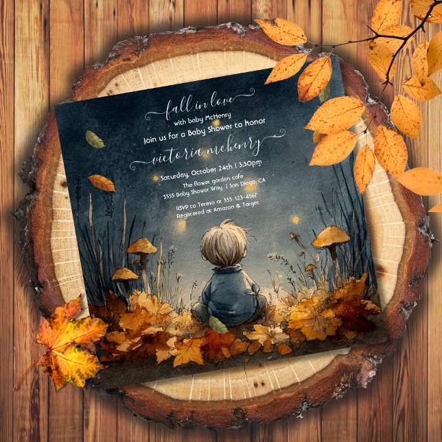 Autumn Fall in love firefly meadow baby shower Invitation (Creator Uploaded)