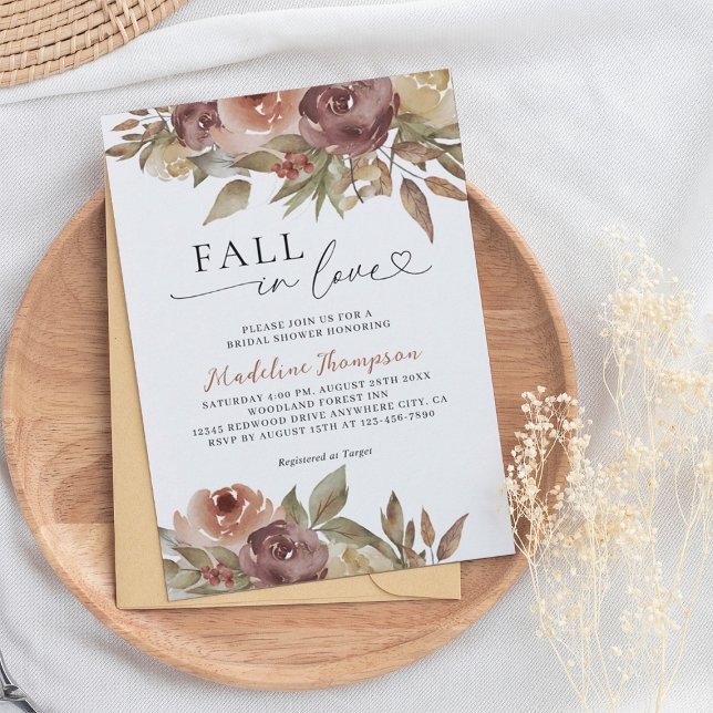 Autumn Fall in Love Heart Script Bridal Shower Invitation (Creator Uploaded)
