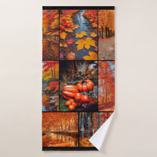 Autumn Fall Landscape Photo Collage Art Bath Towel