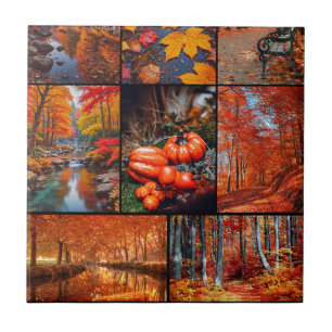 Autumn Fall Landscape Photo Collage Art Ceramic Tile