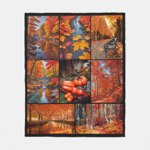 Autumn Fall Landscape Photo Grid Art Fleece Blanket