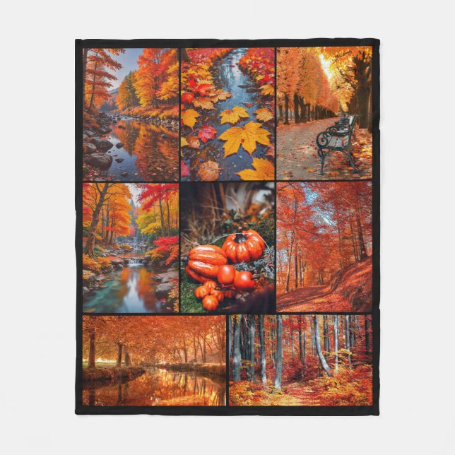 Autumn Fall Landscape Photo Grid Art Fleece Blanket (Front)