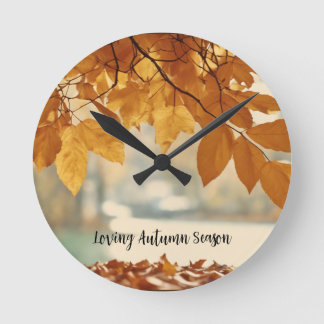Autumn Fall Leaf Nature Scenery Round Clock