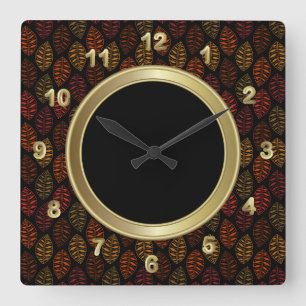 Autumn Fall Leaf Pattern Square Wall Clock