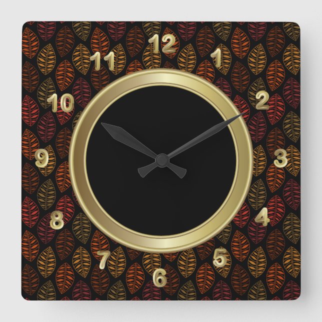 Autumn Fall Leaf Pattern Square Wall Clock (Front)