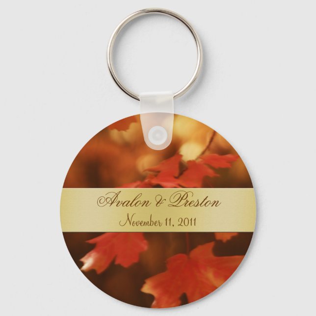 Autumn Fall Leaf Wedding Favour Gold Keychain (Front)