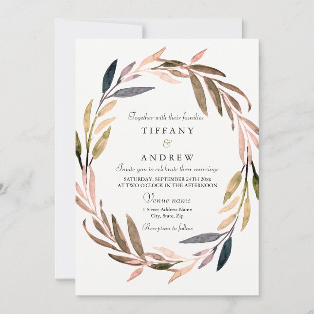 Autumn Fall Leaf Wreath Wedding Invite (Front)