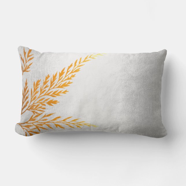 Autumn Fall Leave Golden Fern Felice Silver Lumbar Cushion (Front)