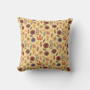 Autumn Fall Leaves and Flowers Pattern Cushion