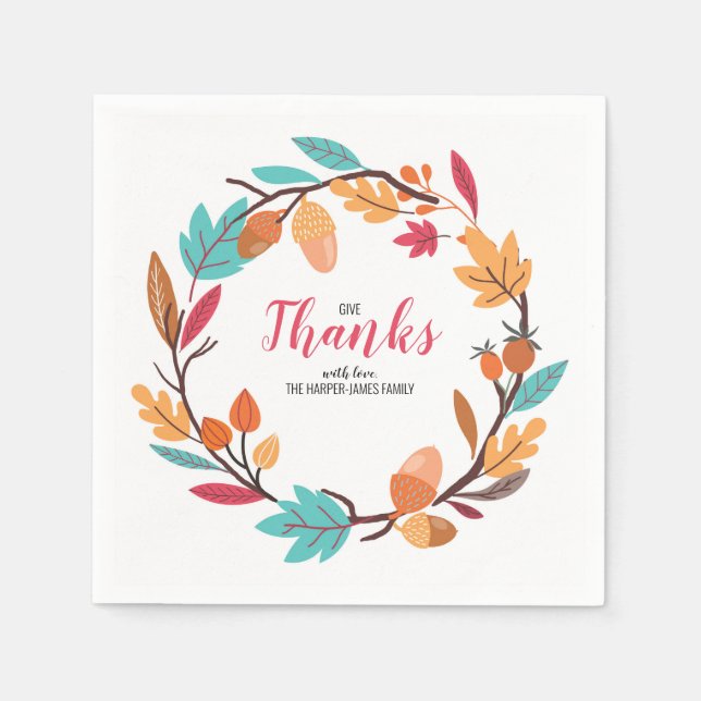 Autumn Fall Leaves And Nuts Thanksgiving Dinner Napkin (Front)